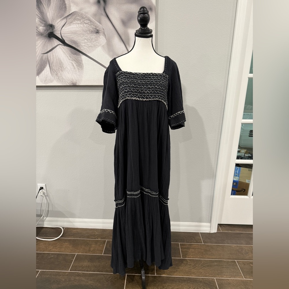 Free People Black Maxi Dress with Woven Tassels